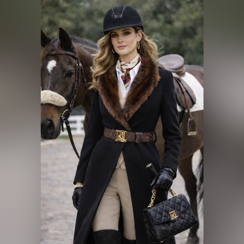 Ralph Lauren Black Cardigan with Faux Fur Collar